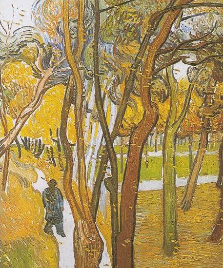 Vincent Van Gogh Walkers in the park with falling leaves